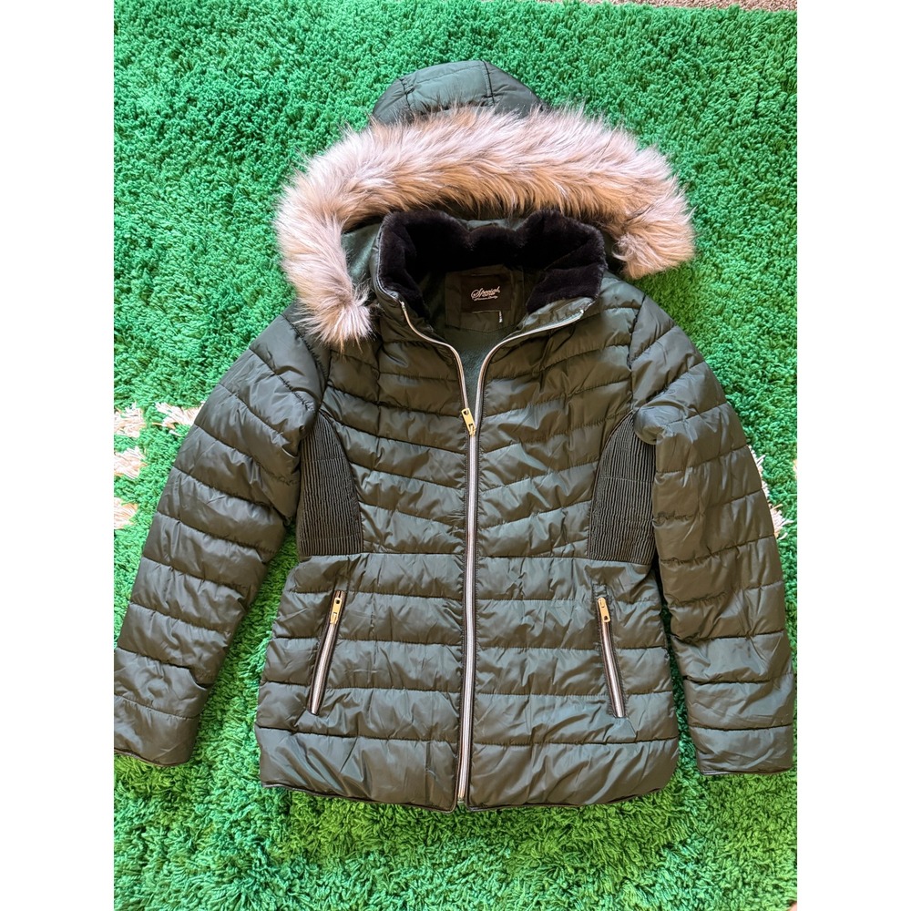 Special One Forest Green Faux Fur Trim Hooded Puffer Jacket Quilted‎ Coat